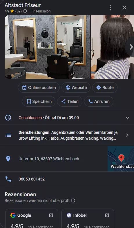 Google-Unternehmensprofil eines Unternehmens in Wächtersbach