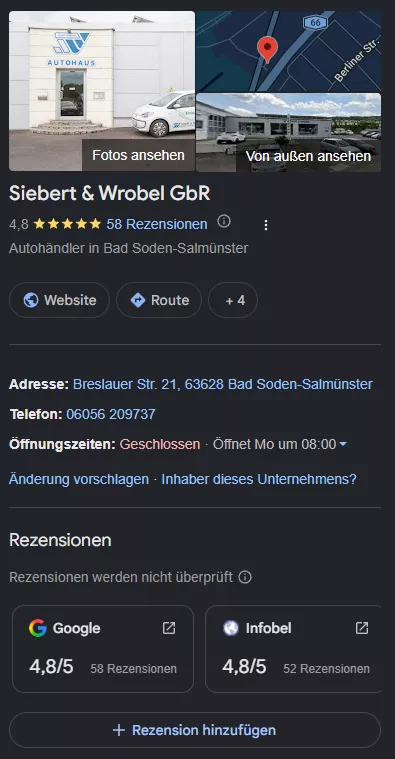 Google-Unternehmensprofil von Siebert & Wrobel in Bad Soden-Salmünster