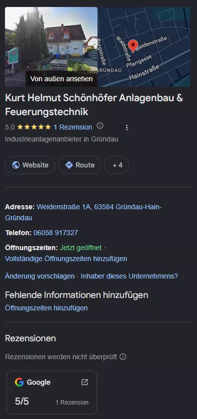 Google-Unternehmensprofil von Schönhöfer Anlagenbau in Gründau